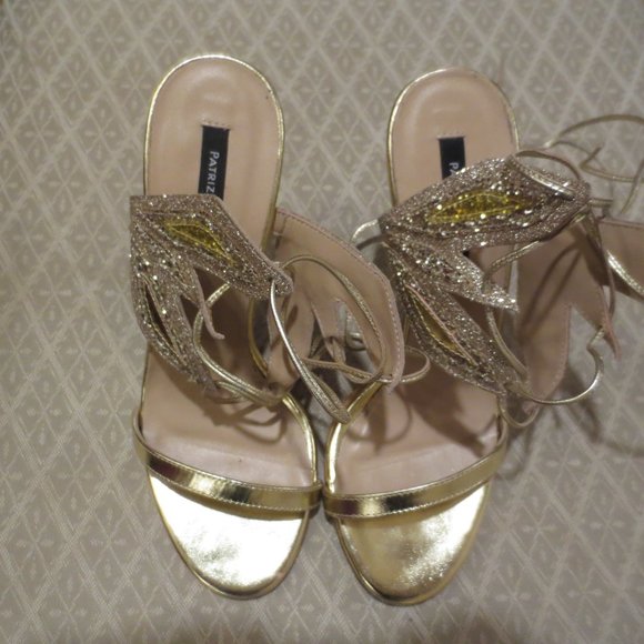 Last chance. NNB PATRIZIA PEPE Gold Leather Ankle Laced High Heel Sandals - Picture 9 of 11